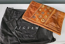Jigsaw Distressed Clutch tan brown leather clutch with dust bag New
