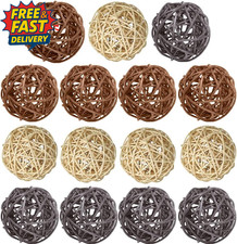 Wicker Rattan Balls 15 Pcs Decorative Multiple Color Orbs Natural Spheres Vase F
