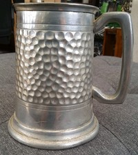 Vintage Hammered Old English Finest Pewter (90%) Tankard Beer Mug-13 cm High 1pt