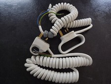 A Pair of Curly Mains Power Leads 13 Amp 240V  White Cable & Special 3 Pin Plugs