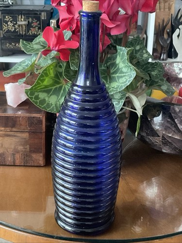 Cobalt blue ribbed tall - tall, bottle