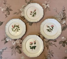 4 Vintage French Faience Pierre Motton Hand Painted Rosebud Dinner Plates 10inch