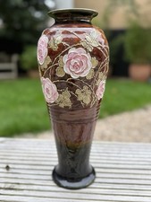 Antique Royal Doulton Lambeth Large Floral Vase Signed ES Eliza Simmance