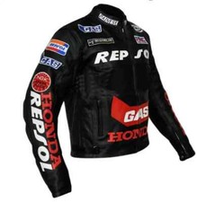 HONDA GAS REPSOL BLACK MOTORBIKE MOTORCYCLE COWHIDE LEATHER ARMOURED JACKET