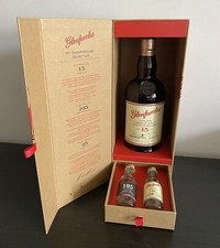 Empty Limited Edition Glenfarclas 15 Whisky Bottle & Box + 105 yr & 25 yr Mini