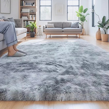 Grey Shaggy Rug – Soft Long Pile Carpet for Living Room & Bedroom, Non-Slip Ma