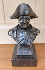 Vintage small dark cast metal Napoleon bust, black marble base