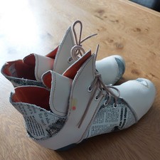 CH SHOELANDER New Women's Cream Patchwork Unusual Leather Boots Size UK 8.5-9