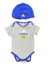 Leeds United adidas Baby Gift Set Sleepsuit Babygrow Football Romper - New