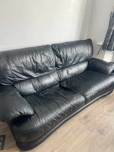 Black leather seater sofa - black,