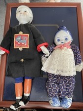 Two Chinese Soft Body Dolls Porcelain Heads Hands Feet Boy 15” & Girl 11” Tall