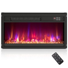 Electric Fireplace Insert with Remote Control and Adjustable Flame Black