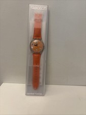 Vintage Swatch Watch X Large Orange Leather Pumpkin Boxed Glow Dark Rare 2002