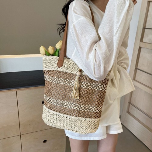 Women straw beach tote bag - tote,