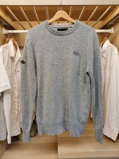 SUPERDRY LARGE GREY JUMPER SWEATER PULLOVER CREW NECK WOOL BLEND KNIT CASUAL MEN