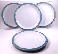 4 Denby Azure large dinner plates - (blue stoneware)