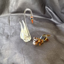 Vintage Hand Blown Lamp Work Glass Animals Swan hippo Pirelli? Murano?