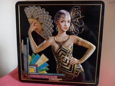 Churchills OLIVIA Art Deco 1920s Style Embossed EMPTY Biscuit Tin   8 x 8 inches