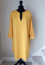 Zara Womens Midi Dress Size L V Neck 3/4 Sleeves  Casual Autumn Yellow 