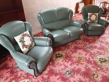 Light Green Leather 3 Piece Suite