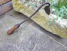Vintage onion Hoe.  Garden hand hoe, swan neck, Wooden wood short handle. SLIM.