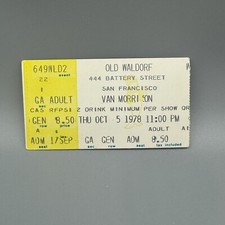 OCT 5, 1978 VAN MORRISON @ OLD WALDORF SAN FRANCISCO VINTAGE CONCERT TICKET STUB