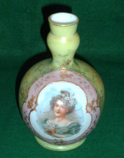 Beautiful Antique Victorian Hand Painted Opaline Glass Vase Female Portrait