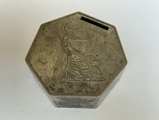RARE Vintage Britannia 7 Sided 50p Coin Metal Money Box 1969 1970 DECIMALIZATION