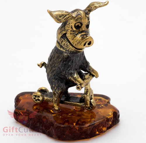 Solid brass amber figurine - amber,