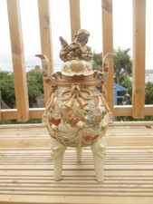 Antique 19thC 1880s fine Japanese Meiji Satsuma Foo Finial Footed Incense Censer