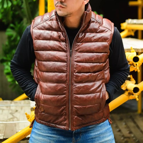 Men leather vest - leather,