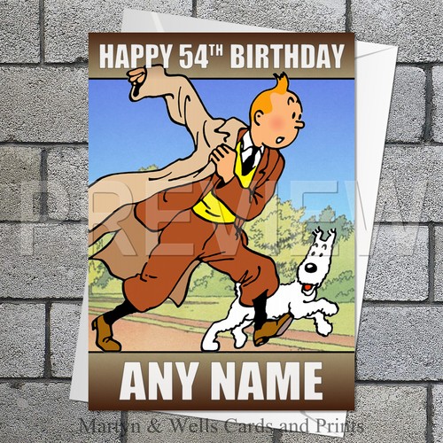 Tintin birthday card 5x7 - birthday, card.