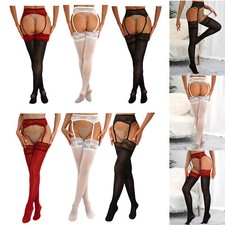 Women Pantyhose Sheer Thigh-High Stockings Crotchless Tights Suspender Sleepwear