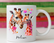 CUTE PERSONALISED NAME PINK HEART LOVE GIRAFFE PRETTY MUG CUP GIFT GIRAFFES