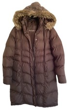 Women’s Chocolate Brown Puffer Coat With Faux Fur Trim Detachable Hood, Size 16