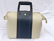 Vintage Cream & Navy Hand Luggage Retro Travel Bag / Handbag Ideal Prop