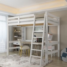 White 3FT High Sleeper Cabin Bed Adult Kid Loft Bed Wooden Bunk Bed Frame Ladder