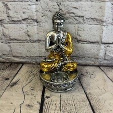 Silver And Gold 20cm x 10cm Thai Buddha Tea Light Holder Statue Resin Hindu
