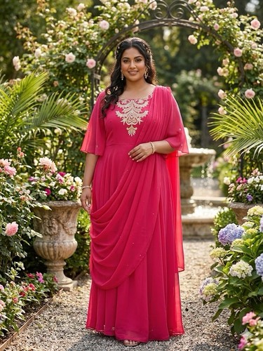 Embroidered georgette gown - georgette,