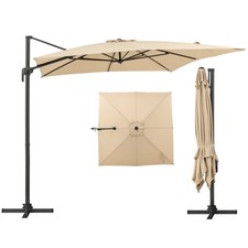 COSTWAY 294 cm Patio Cantilever Umbrella Square Offset Hanging Umbrella Beige