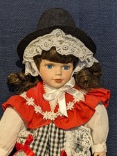 Porcelain Doll in Welsh Costume, Pretty face, daffodil basket