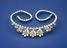 Vintage Tourmaline/Watermelon & AB Rhinestone Diamanté Cocktail Necklace 1950s