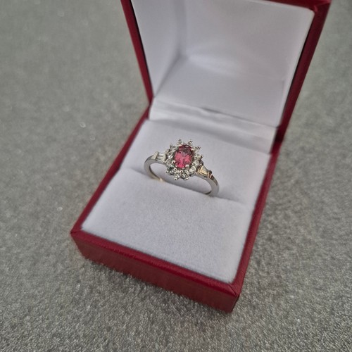 Rubellite zircon halo - rubellite, ring