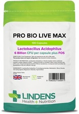 Pro Bio Live Max x 100 Capsules; 6 Billion CFU Probiotic; Lindens 
