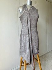 Karen Millen Limited Edition Neutral Sequin Drape Evening Cocktail Dress UK 10