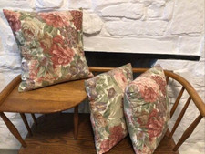 Cushion Covers x 3, Sanderson Print, Faded Rose + Peony, Handmade, Double Sided