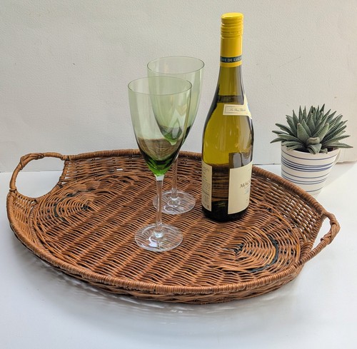 Large oval wicker vintage tray - large,