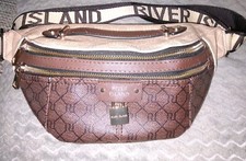 Brown River Island Faux Leather Across Body Chest Bag Bum Bag Design Padlock. 