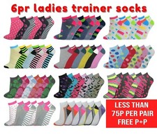 Ladies Trainer Socks Funky Designs Girls Sports Shoe Liners Womens 6 Pairs 
