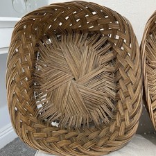 Vintage Large 2 X French  square Rattan weaved Baskets Rustic Farmhouse country 